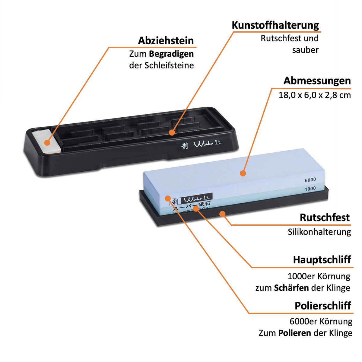 SCHLEIFSTEIN 1000/6000 - Weiß, Kunststoff - Wakoli