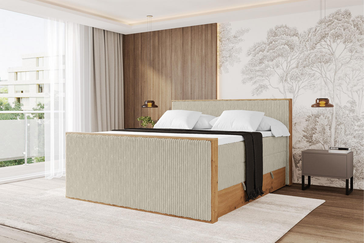 BOXSPRINGBETT LOLLI9 -Z-KING 140x200 - H3/H4 Creme - Beige, Holzwerkstoff (140/200cm) - ALTDECOR