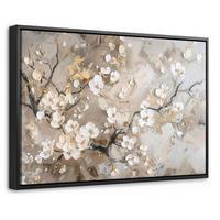 LEINWAND Bilder mit Rahmen - Blumen - Weiß - Gold - Beige - Luxus - 60x40 - Greige, Textil (60/40cm) - MuchoWow