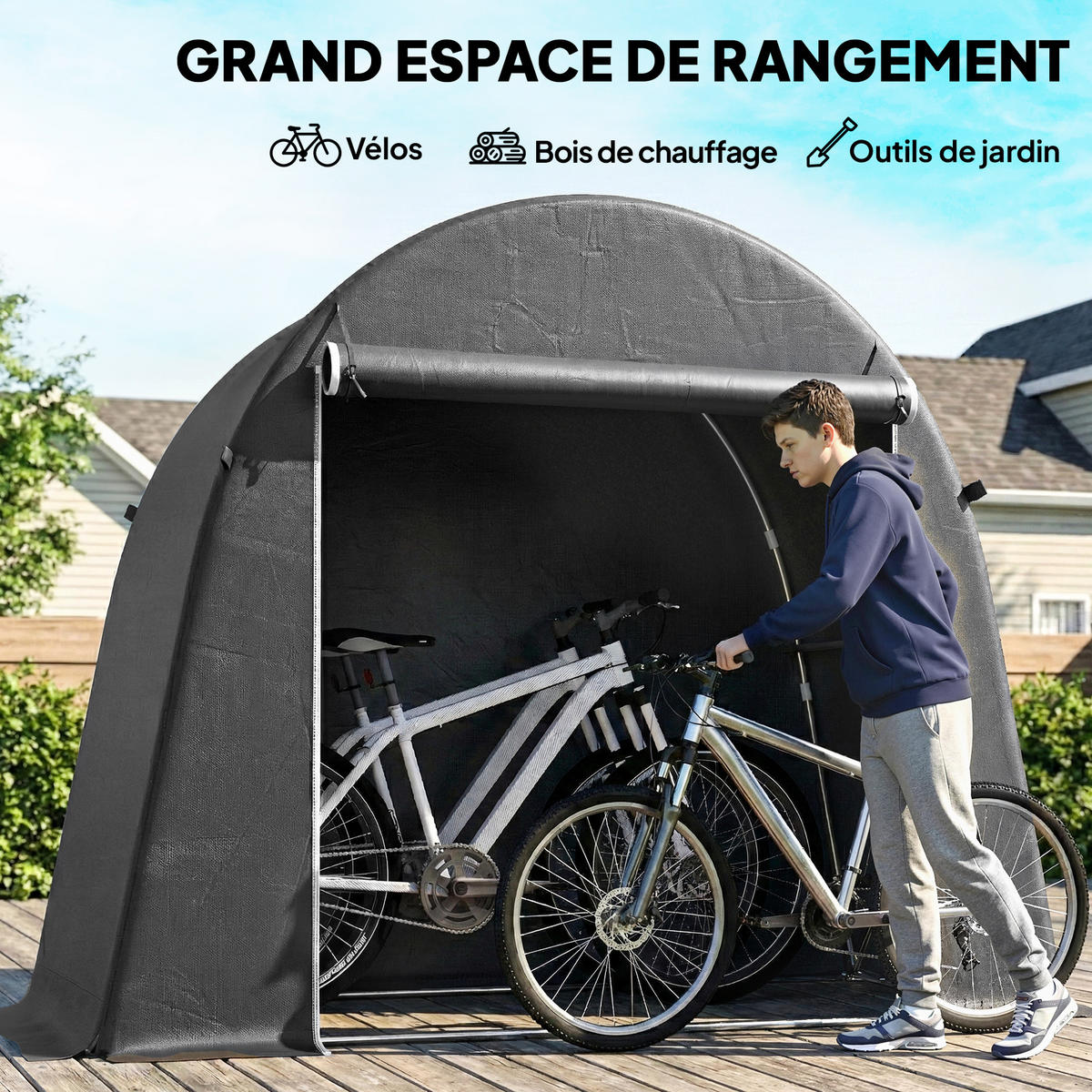 FAHRRADGARAGE DE-16887 200 g/m² PE mit Reißverschlusstür Dunkelgrau - Dunkelgrau, Kunststoff (120/200/245cm) - ComfortXL