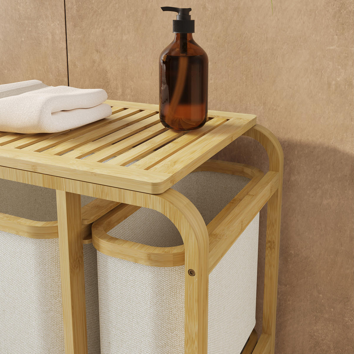WÄSCHESAMMLER Evenes - Beige/Naturfarben, Holz/Kunststoff (49.5/70/33cm) - [en.casa]