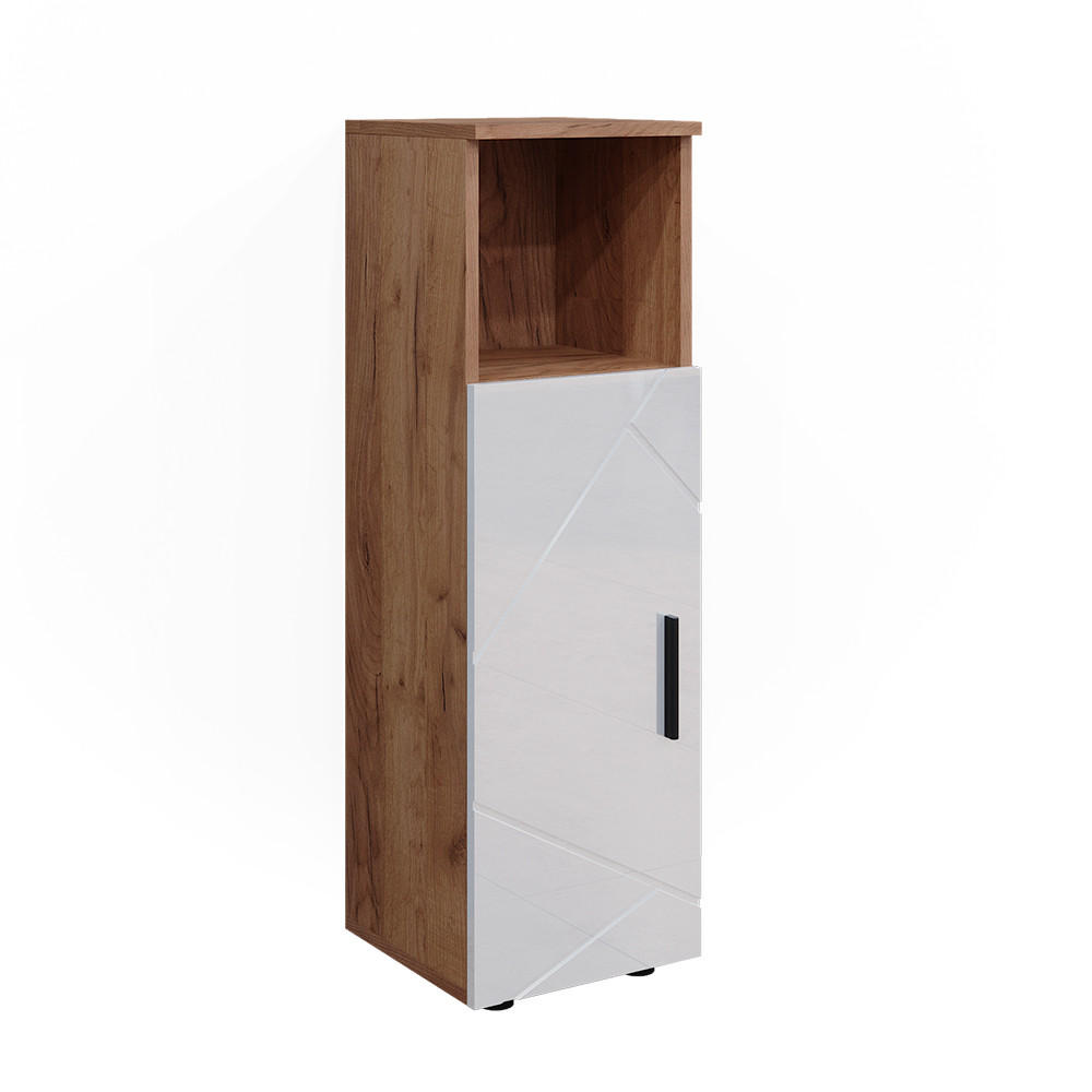 MIDISCHRANK Irma Eiche 30 x 95 cm - Weiß Hochglanz, Holzwerkstoff (30/95/30cm) - Vicco