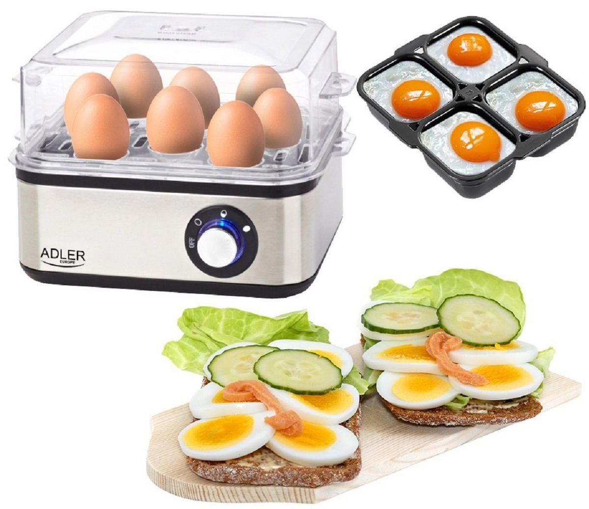 EIERKOCHER AD4486 Silber Edelstahl - Silberfarben/Schwarz, Kunststoff (18/13/23cm) - Adler