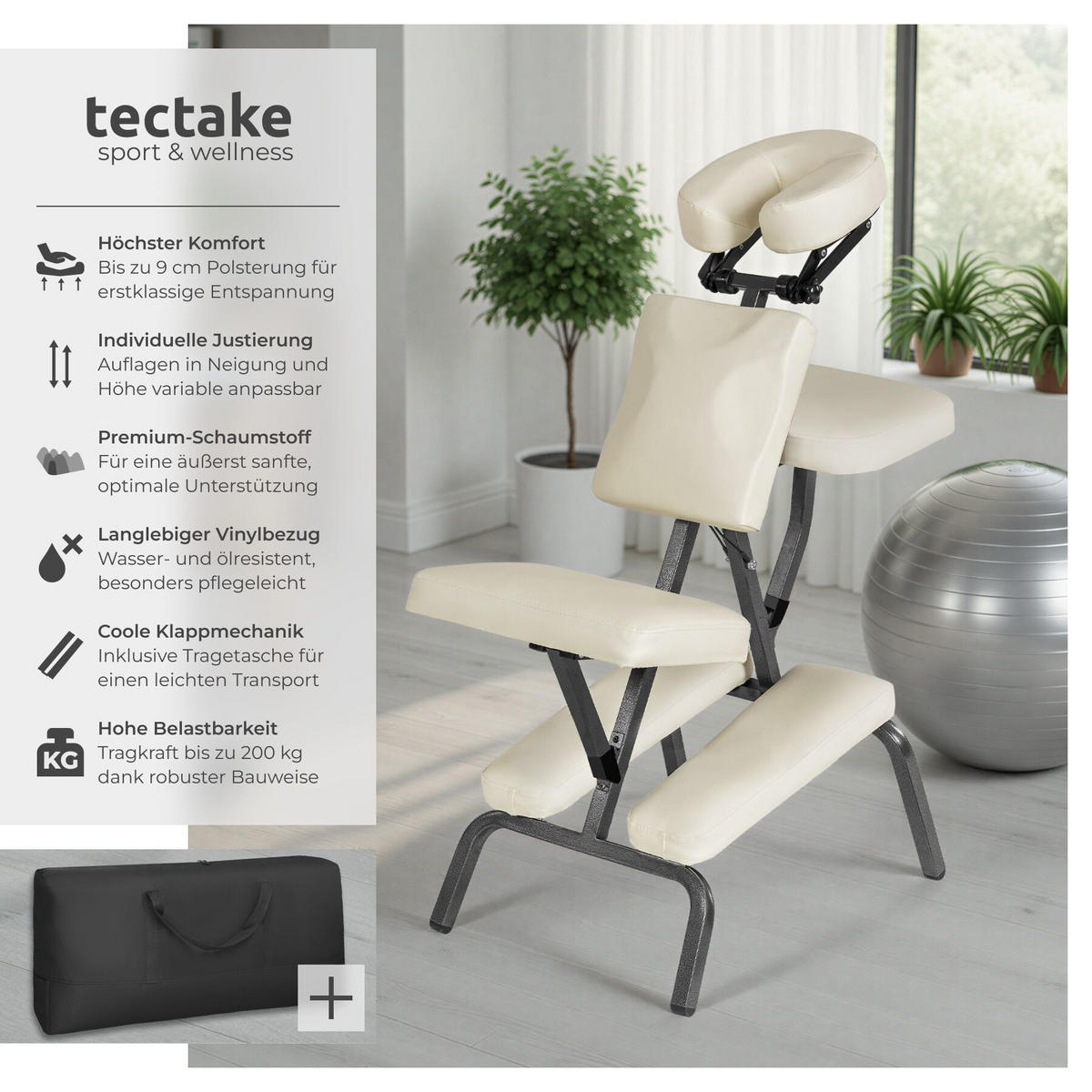 MASSAGESTUHL , 80 x 50 x 105 cm, beige - Beige, Metall (50/105/80cm) - tectake