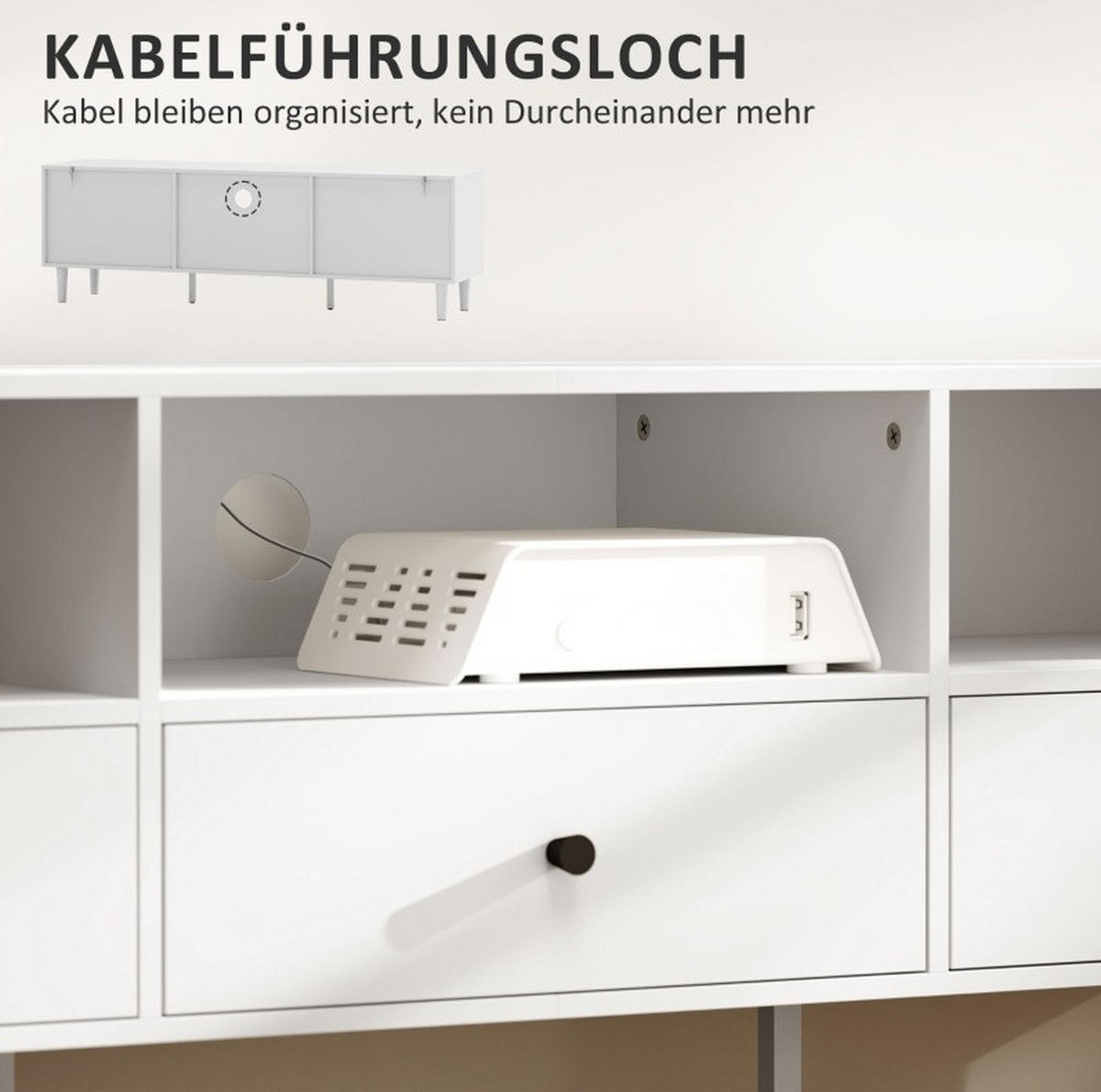 LOWBOARD 140/34/45 cm aus Spanplatte mit Kabeldurchführung Weiß - Weiß, Holzwerkstoff (140/45/34cm) - Modenvie