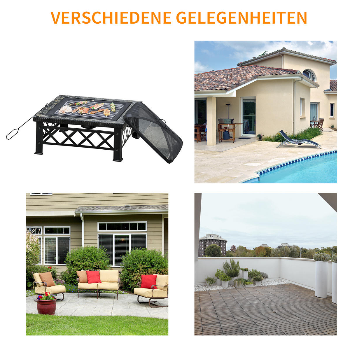 FEUERSCHALE, Schiefer, Stahl, Schwarz - Schwarz, Naturmaterialien/Metall (76/47/76cm) - Outsunny