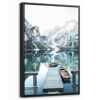 LEINWAND Bilder mit Rahmen - Natur - Berge - Schnee - Wald - Boot - 40x60 - Hellgrün, Textil (40/60cm) - MuchoWow