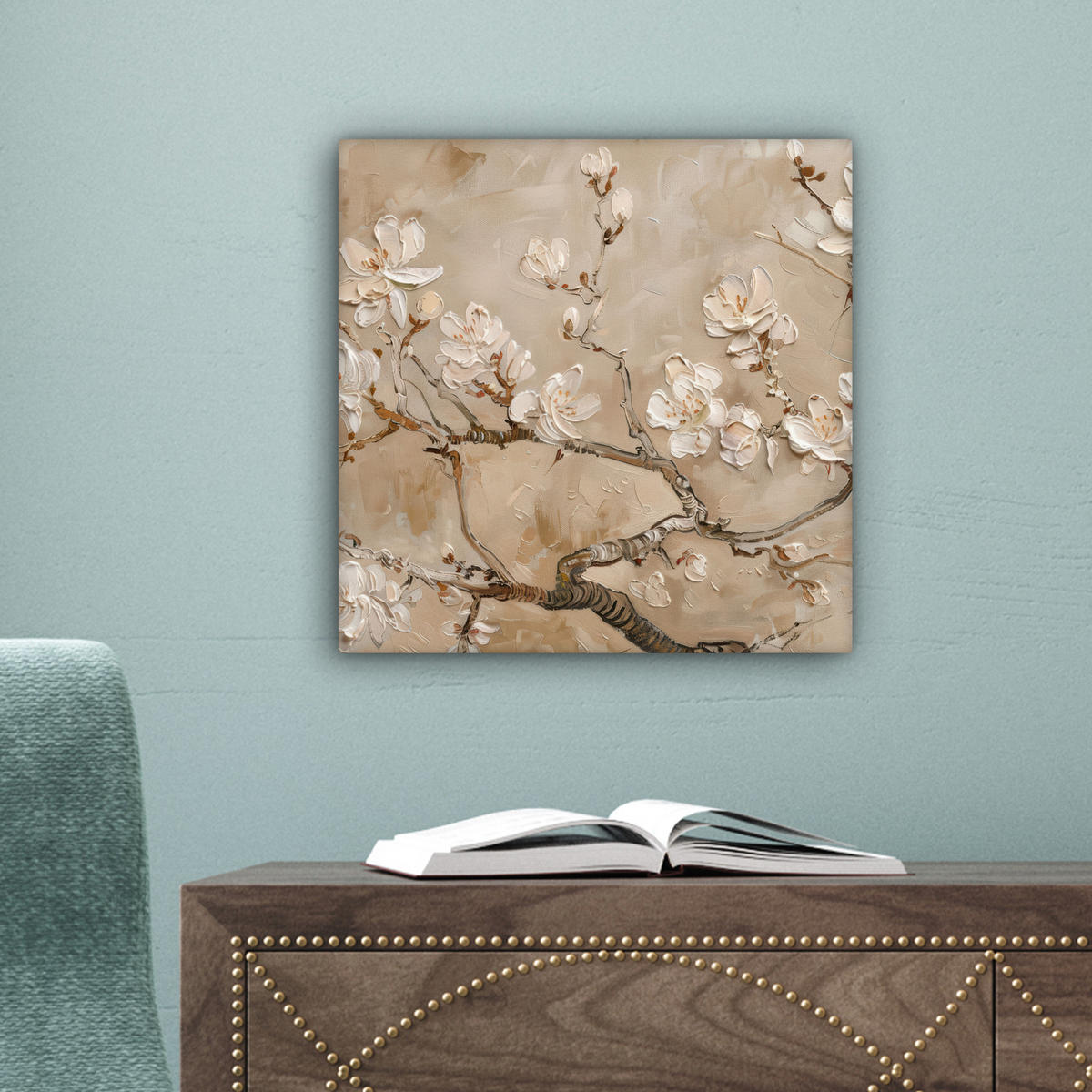 LEINWANDBILD - Blumen - Modern - Beige - Weiß - Blüte - 20x20 - Wandbilder - Beige, Textil (20/20cm) - MuchoWow