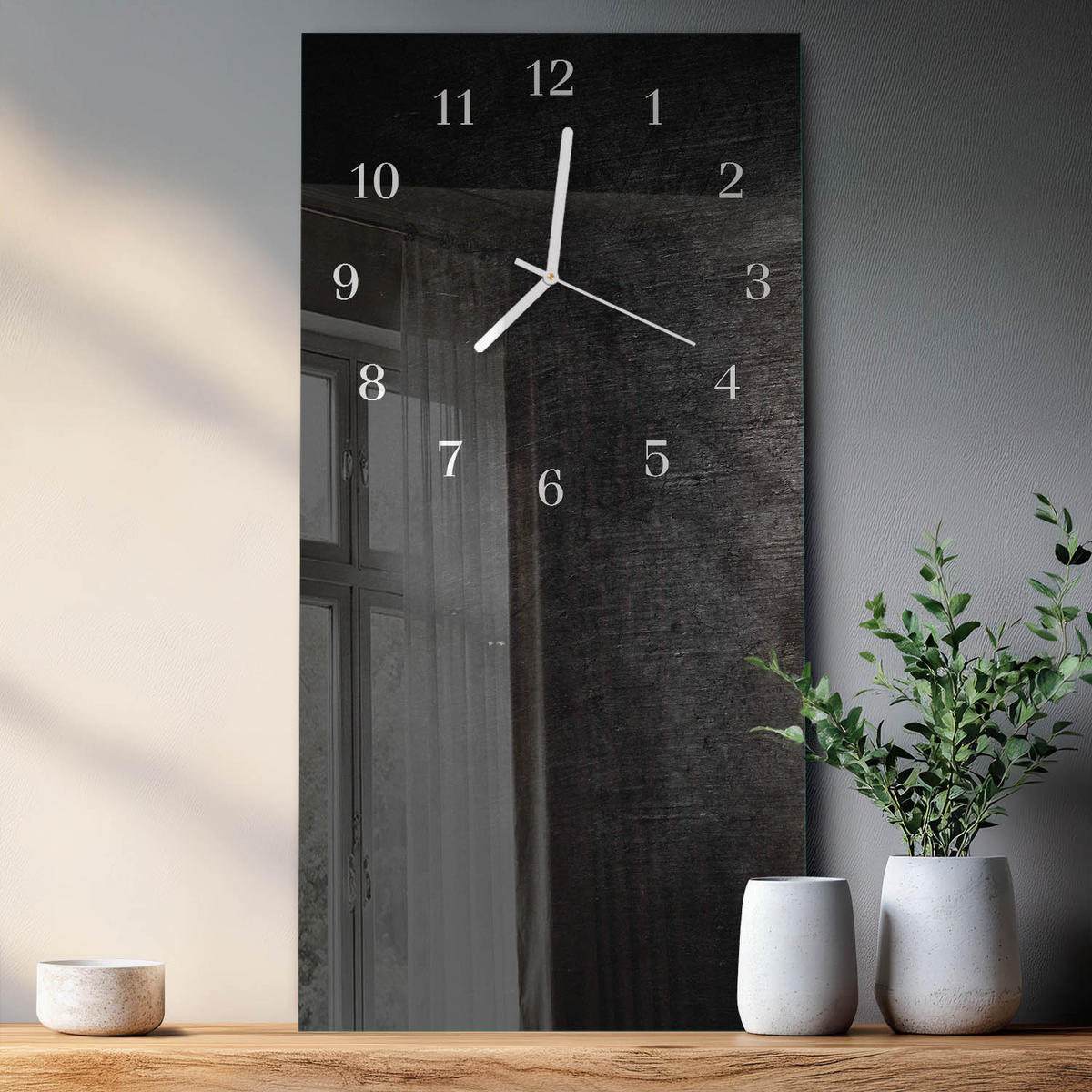 WANDUHR 30x60 cm - Abstraktion - Schwarz, Glas (30/60/0.4cm) - TULUP