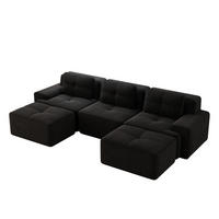 WOHNLANDSCHAFT DE-34113 modular 3-Sitzer mit Ottoman Schwarz - Schwarz, Textil (177/69/293cm) - ComfortXL
