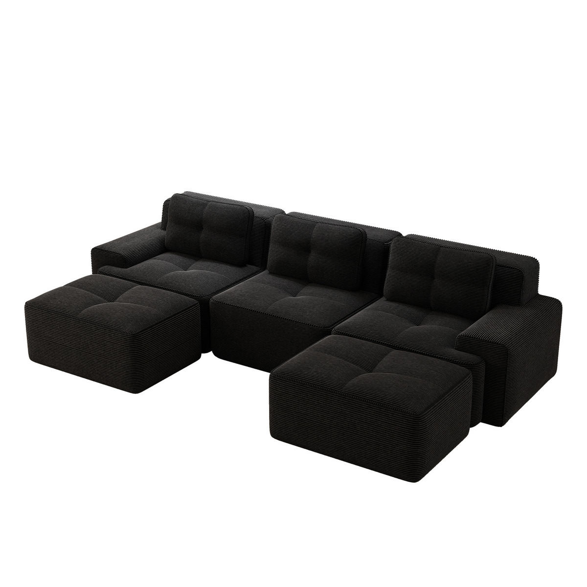 WOHNLANDSCHAFT Schwarz 293/177/69 cm 3-Sitzer Modular Cordstoff - Schwarz, Textil (293/69/177cm) - PANGIVO
