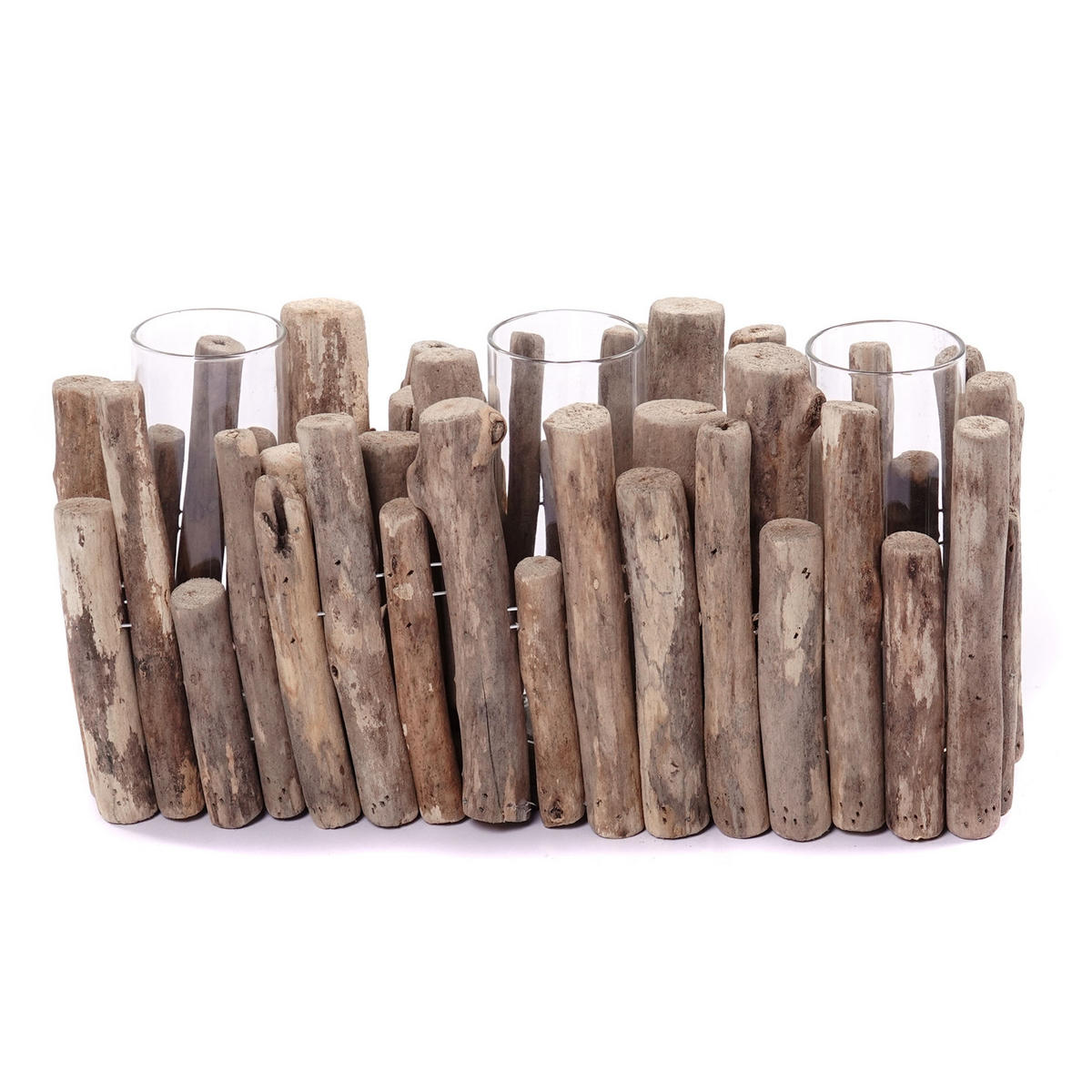 VASE Yela 35x18x11 cm, Treibholz, 3 Gläser naturfarben - Naturfarben, Holz (18cm) - CREEDWOOD