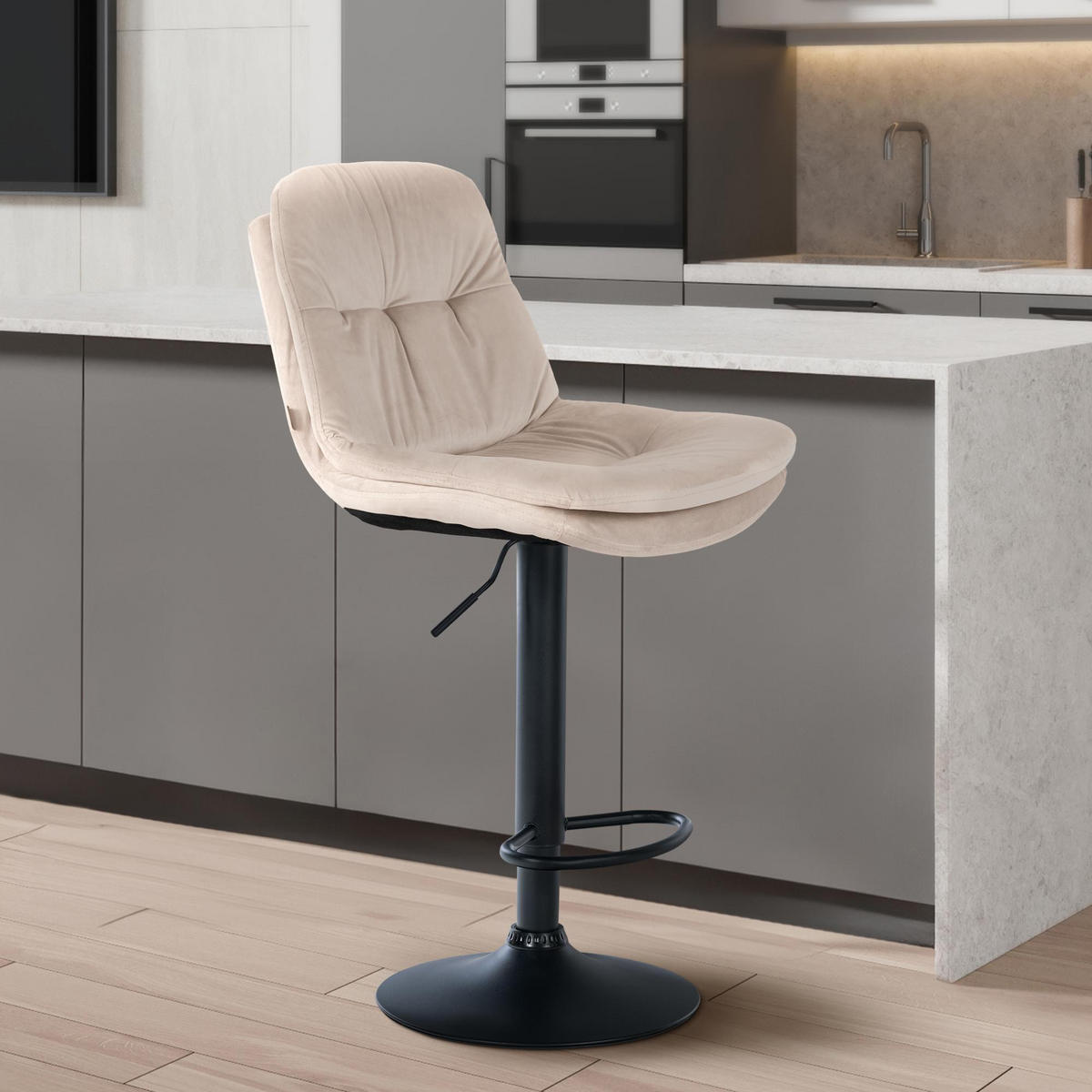 BARHOCKER Samt creme - Creme/Schwarz, Textil (46/94/54cm) - CLP