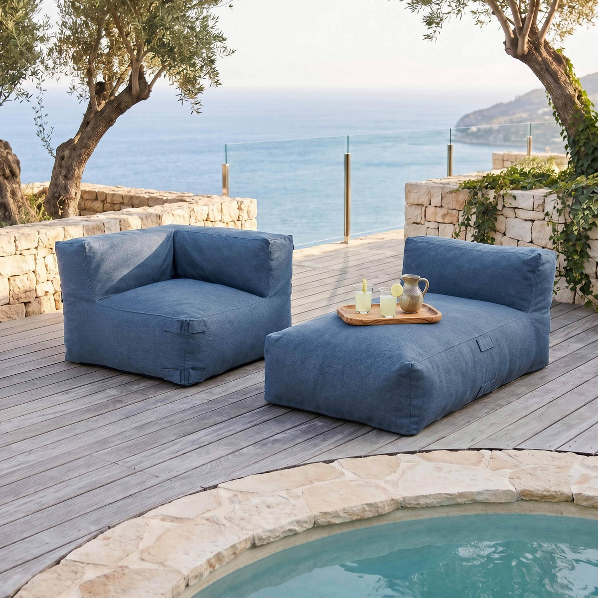 GARTENSOFA mit 2 Sitzplätzen, Pazifikblau - Blau, Textil - Oviala