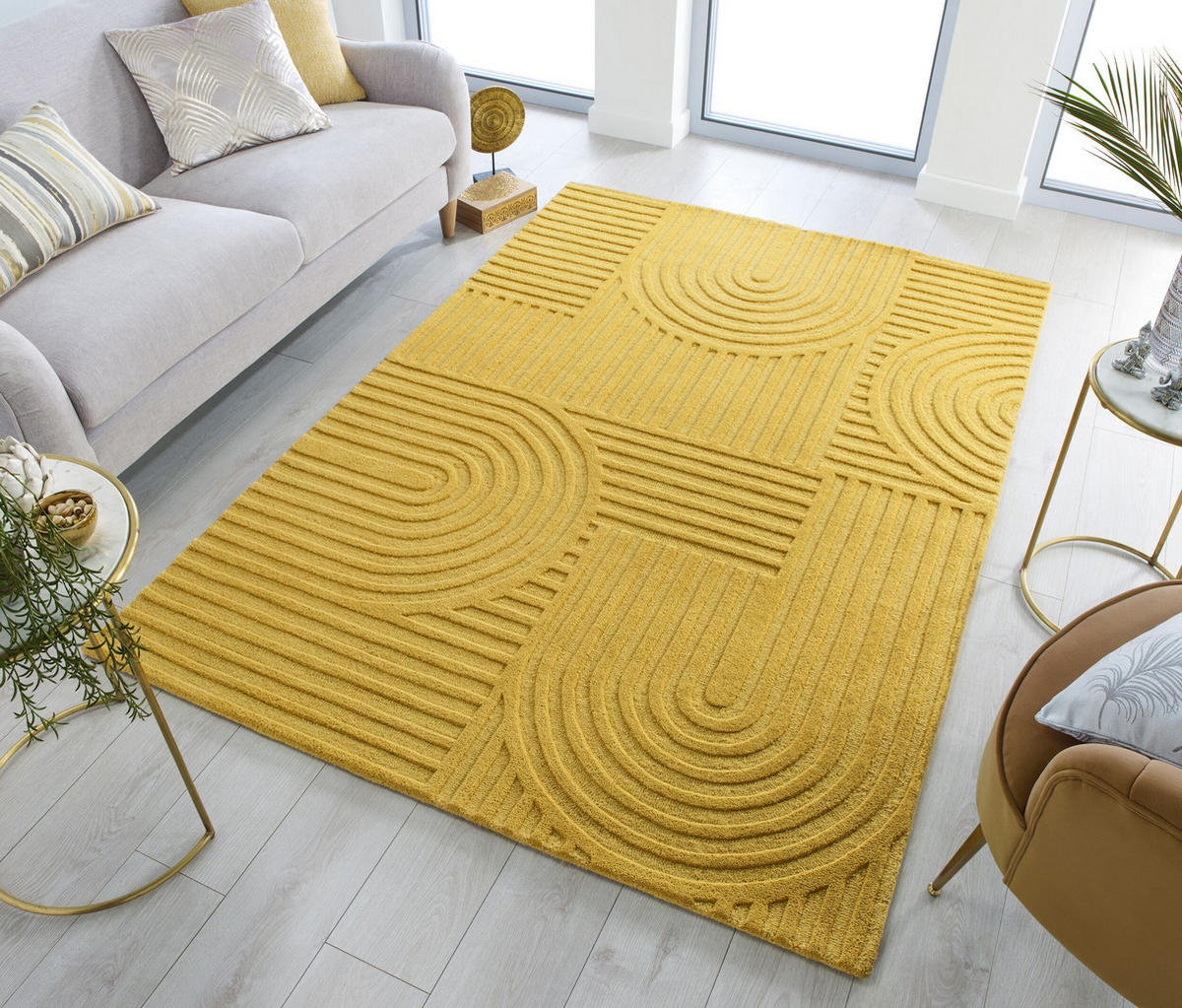 WOLLTEPPICH Pastell-Design, handgetuftet LEVEN BLAKE, Senfgelb 160x230 cm - Currygelb, Textil (160/230cm) - KADIMA DESIGN