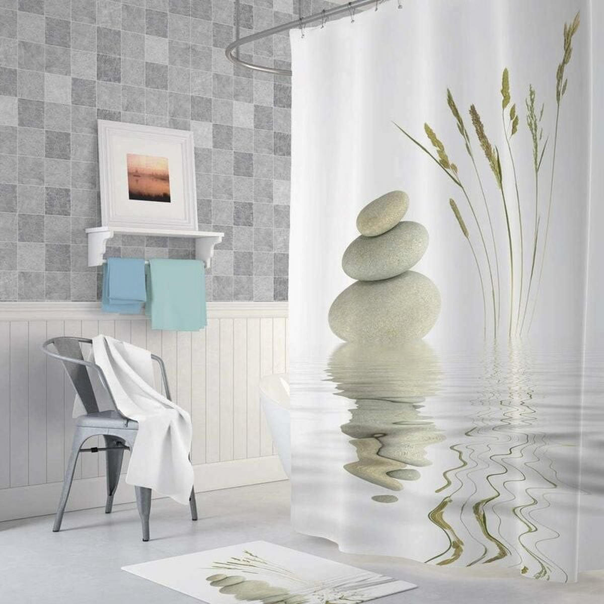 DUSCHVORHANG 180 x 200 cm Design elegant modern wasserdicht schimmelresistent maschinenwaschbar mit Haken - Multicolor, Textil (200/200cm) - MCBOSON