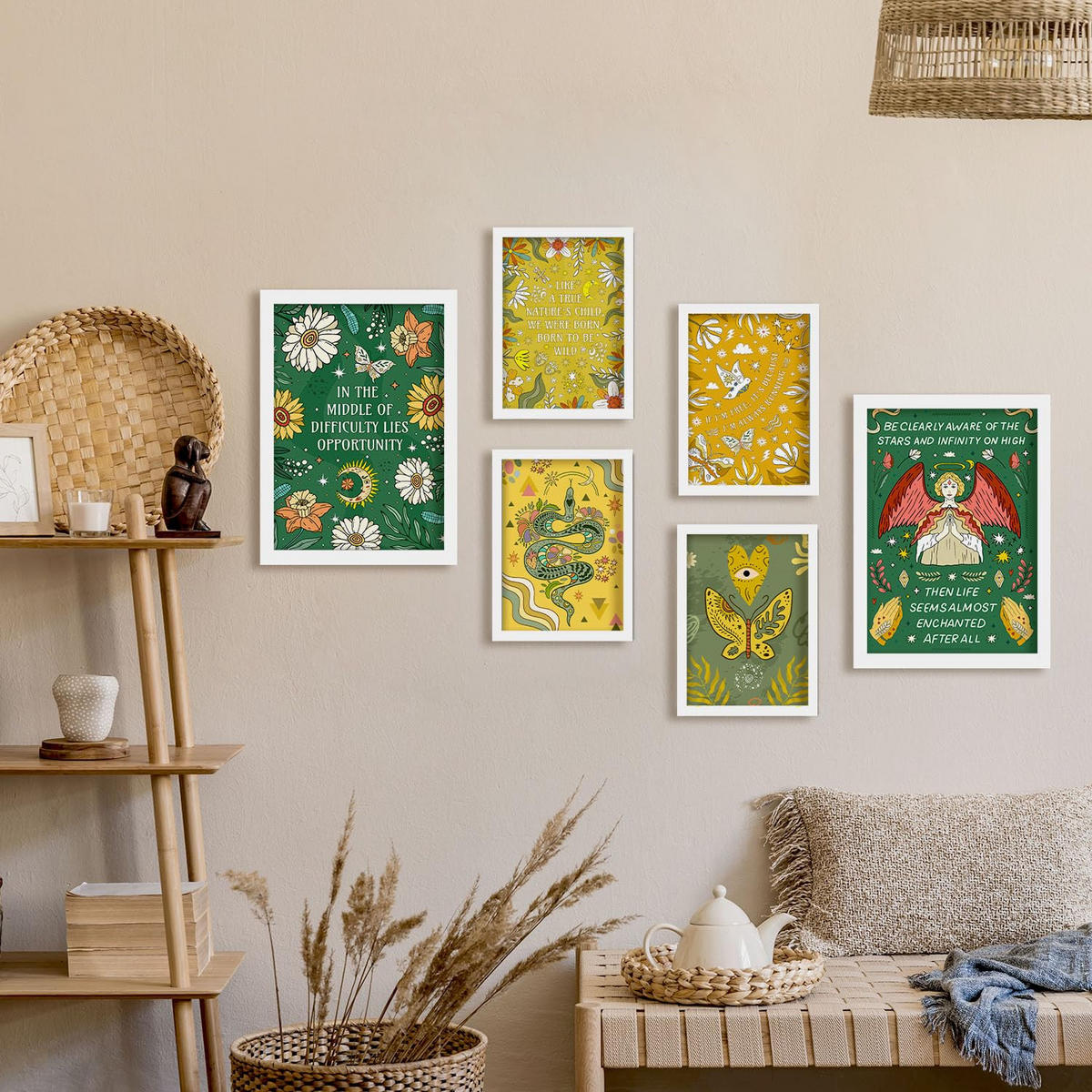 POSTER Set Mit 6 Drucken Von I'M Free In Brilliant Groovy Style Collection Dekorative Rahmen Für Ihr Zuhause Wandkunstdruck A3 & A4 Weißer Rahmen - Weiß, Papier (29/3cm) - Nacnic