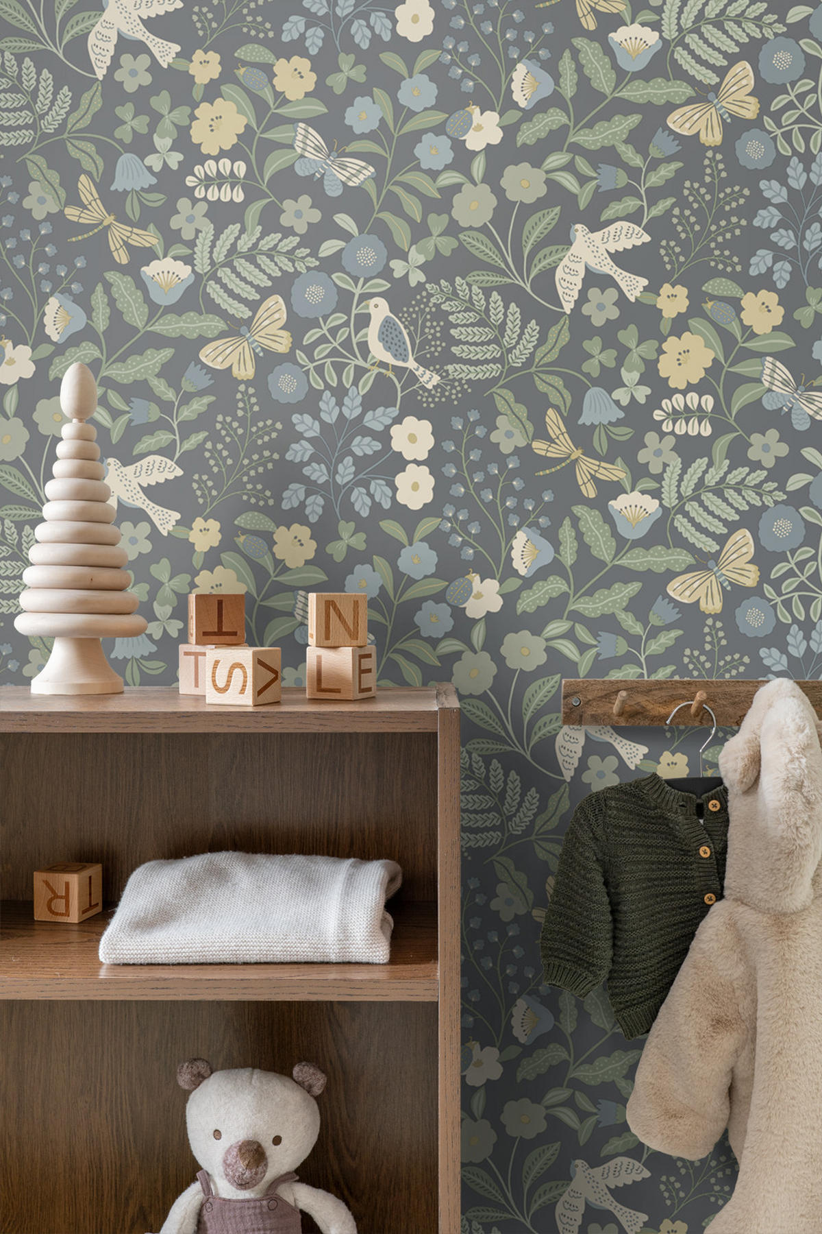 TAPETE Blumen und Vögel 50 x 900 cm - Blau, Papier (50/0.1cm) - ESTAhome