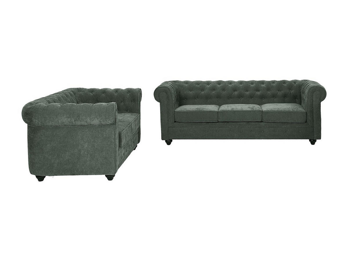 COUCHGARNITUR ohne Schlaffunktion - 5 -Sitzer - Polyester - grün - CHESTERFIELD - Grün, Textil (205/72/88cm) - Vente-Unique