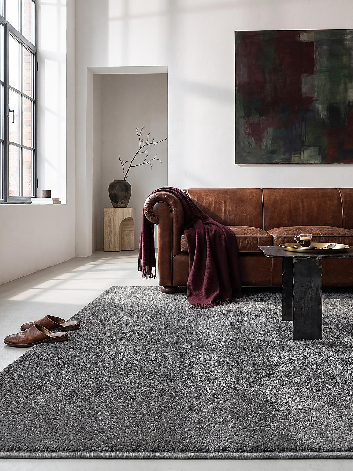 TEPPICH Hochflor BORMIDA Uni Polypropylen Anthrazit 160 x 230 cm - Anthrazit, Textil (160/230cm) - KADIMA DESIGN