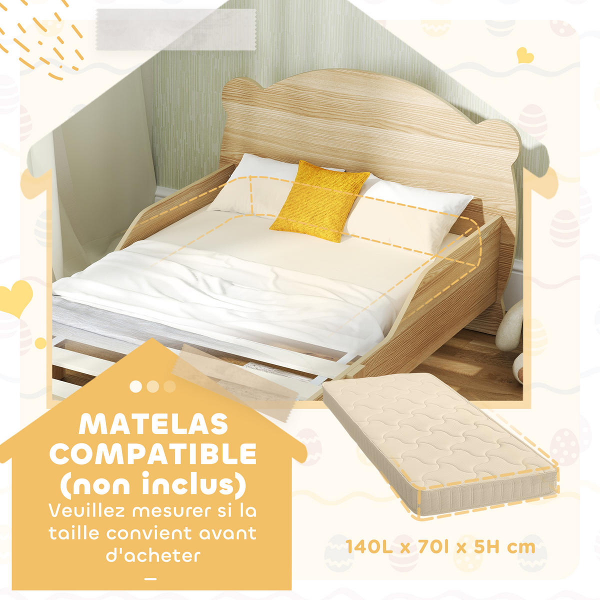 KINDERBETT 70x140 cm DE-14597 mit Bären-Motiv und Sicherheitsbarrieren Naturholz - Naturfarben, Holzwerkstoff (70/140cm) - ComfortXL