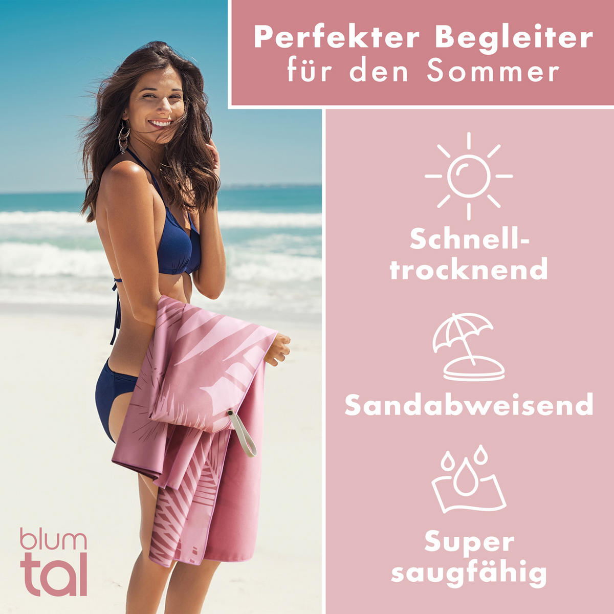 STRANDTUCH Thor 90/180 cm, Rosa Palmenblätter - Rosa, Textil (90/180cm) - Blumtal