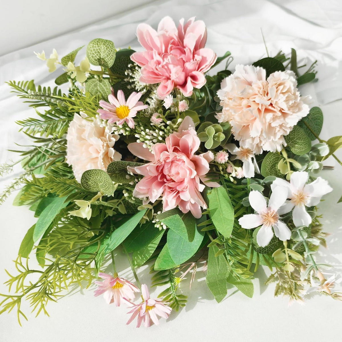 KÜNSTLICHER Blumenstrauß 55-teiliges Set Rosa Grün - Multicolor, Kunststoff (38cm)
