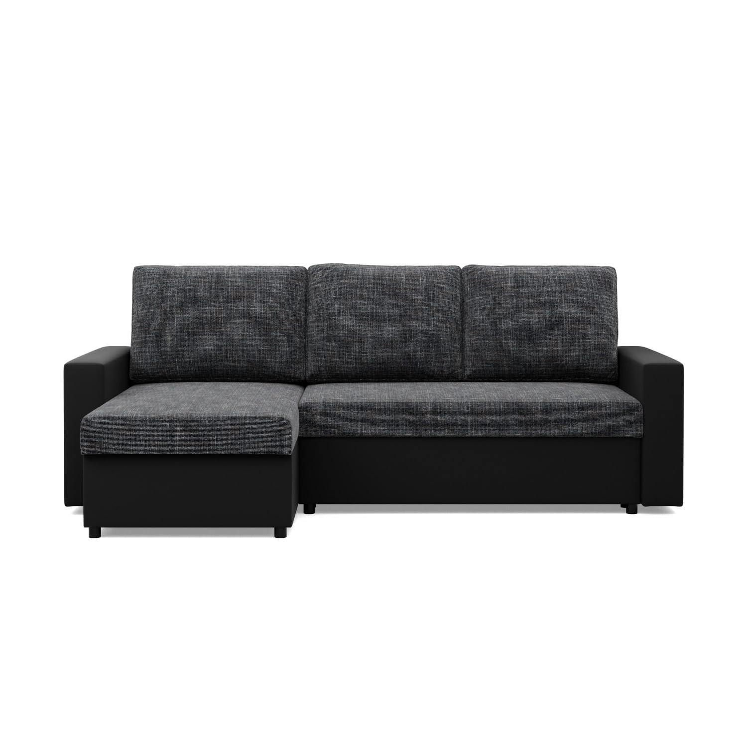 ECKSOFA MIT SCHLAFFUNKTION LUNA, Schwarz + Schwarz - Schwarz, Textil (231/140cm)