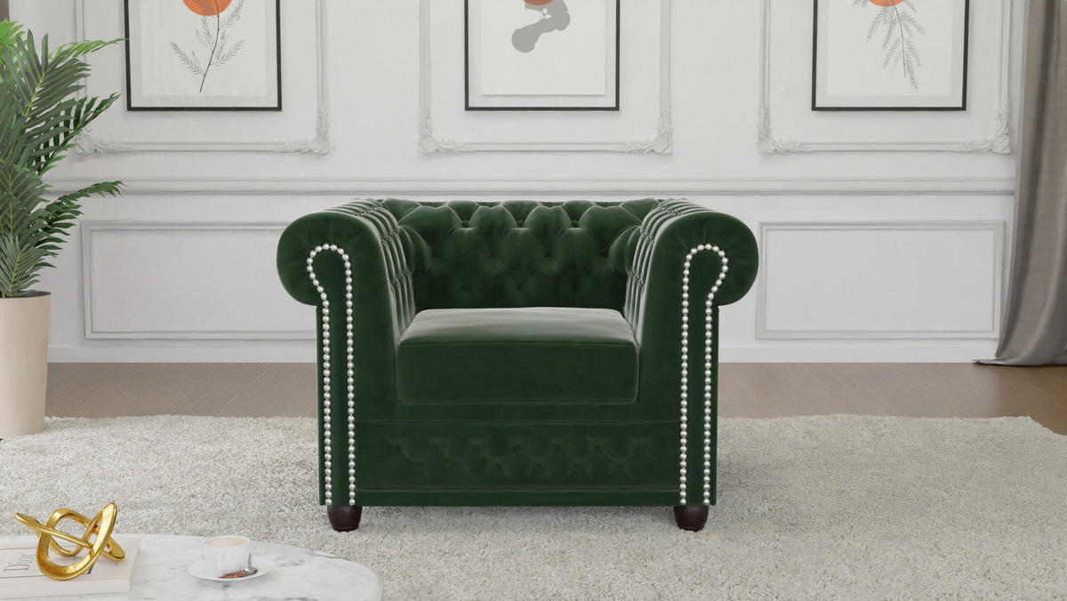 SITZGARNITUR 3+2+1 Chesterfield Nyx Flasche grün Samt - Smaragdgrün/Braun, Holz/Textil (203/72/86cm) - S-Style Möbel