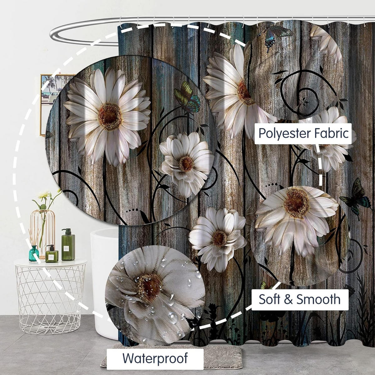 DUSCHVORHANG Kunststoff waschbar mit Haken für Badewanne Badezimmer - Multicolor, Textil (180/180cm) - MCBOSON