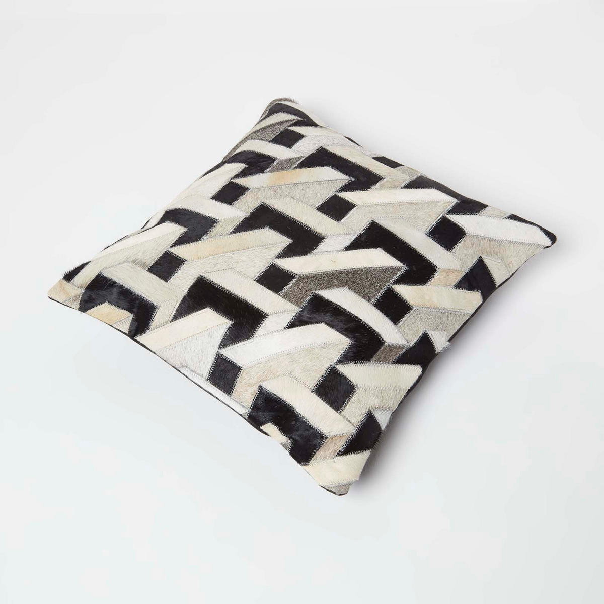 PATCHWORK-KISSEN Fell & Leder 45/45 cm geometrisch - Multicolor, Leder/Textil (45/45cm) - Homescapes