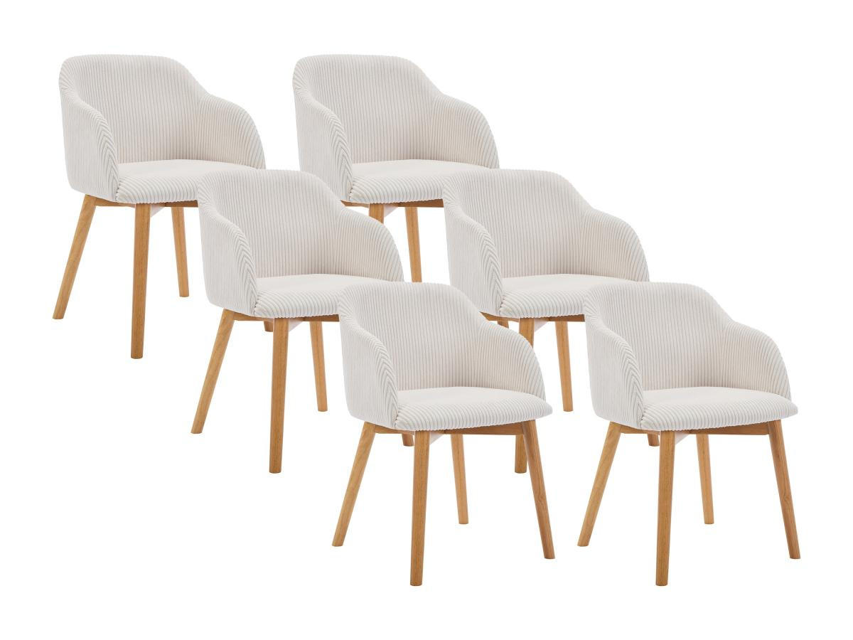 STUHL mit Armlehnen 6er-Set - Cord & Kautschukholz - Cremefarben - JELISA - Creme, Textil (56/79/54cm) - Vente-Unique