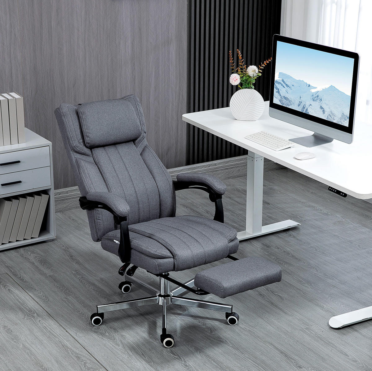 CHEFSESSEL 65/105-113/61 cm Grau aus Polyester mit Vibrationsmassage - Grau, Kunststoff (61/113/65cm) - OKMYHOME