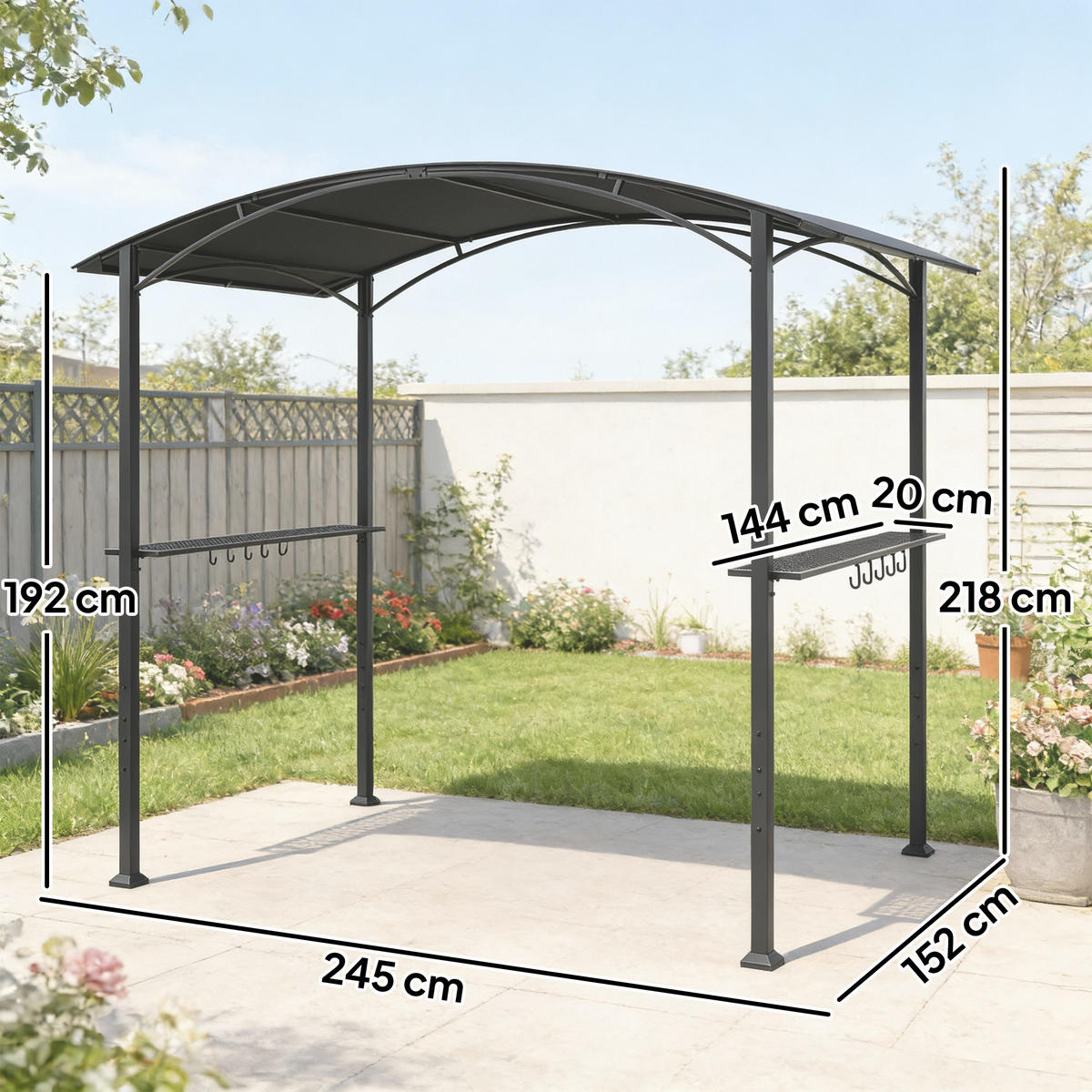 GRILLPAVILLON 245/152/218 cm Dunkelgrau - Dunkelgrau, Metall (152/218/245cm) - Outsunny