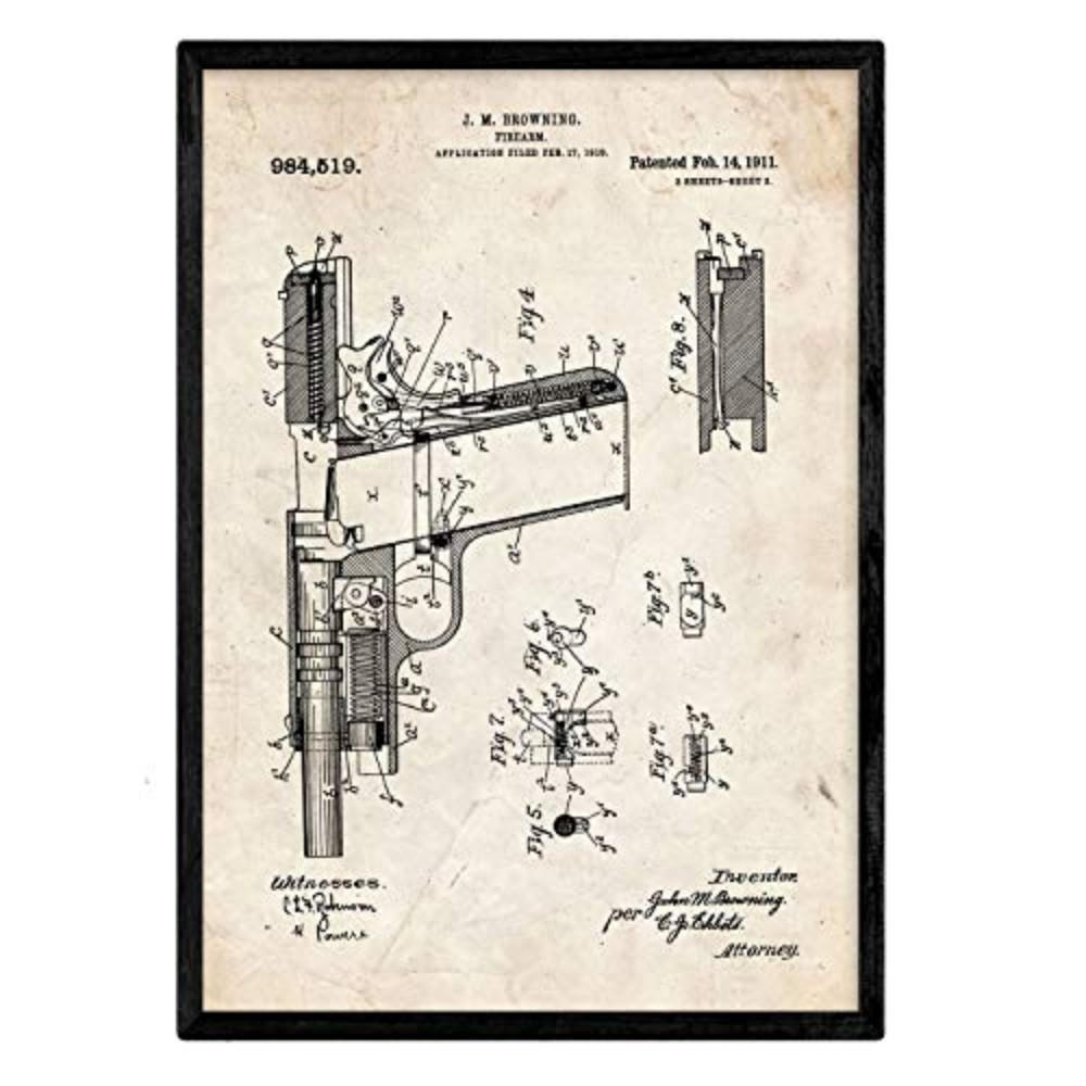 POSTER Pistola Patent Gerahmt A3 Schwarzer Rahmen - Schwarz, Papier (29.7/5/42cm) - Nacnic