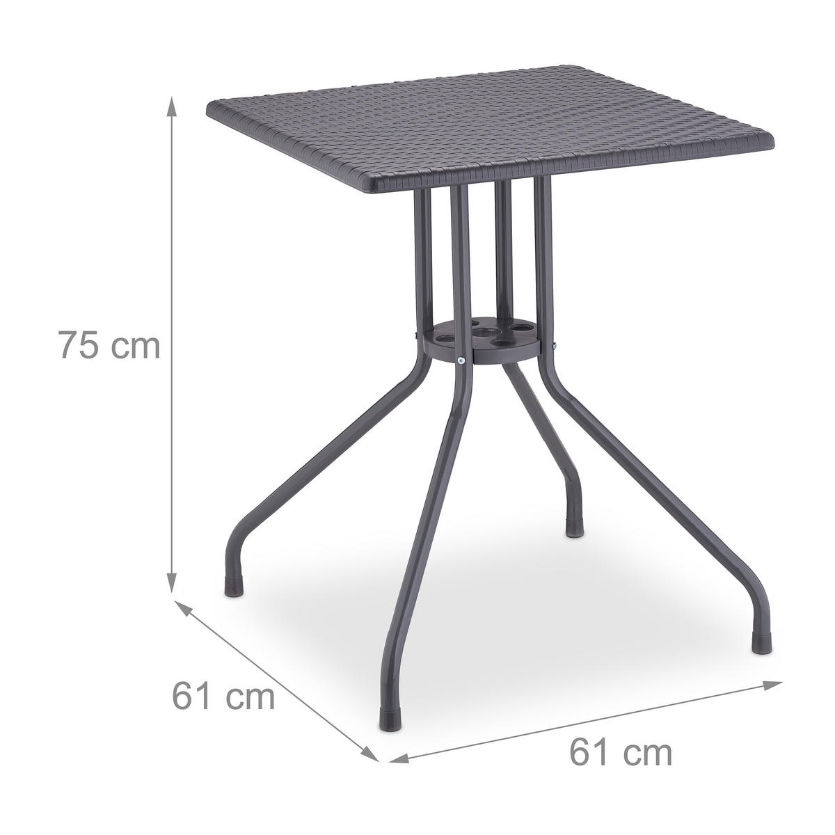 GARTENTISCH - Grau, Kunststoff/Metall (61/61/75cm) - Relaxdays