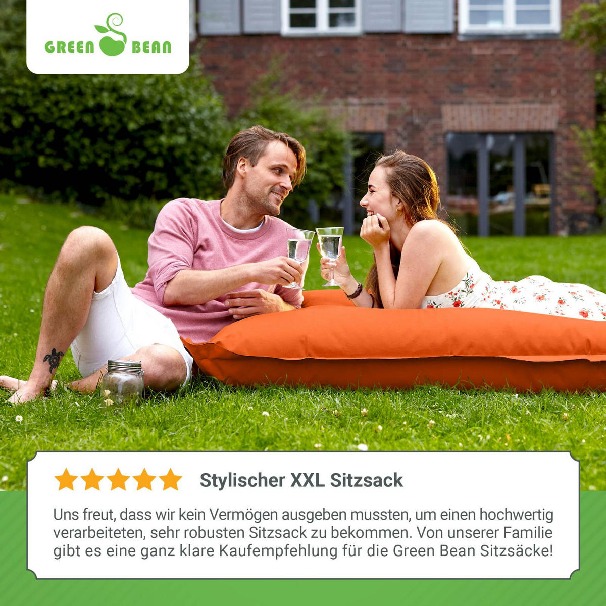 RIESEN-SITZSACK "Square" 140x180cm 380 L - Orange, Textil (140/25/180cm) - Green Bean