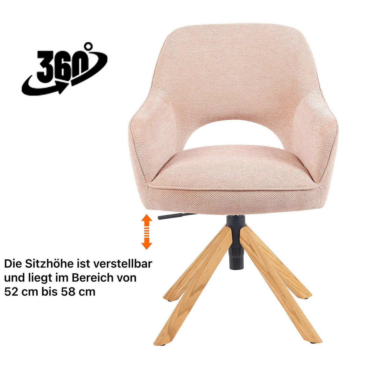 BÜROSTUHL Mika-Amia - Honigeiche/Rosa, Eichenholz/Holz (60/88/65cm) - DUBI Möbel