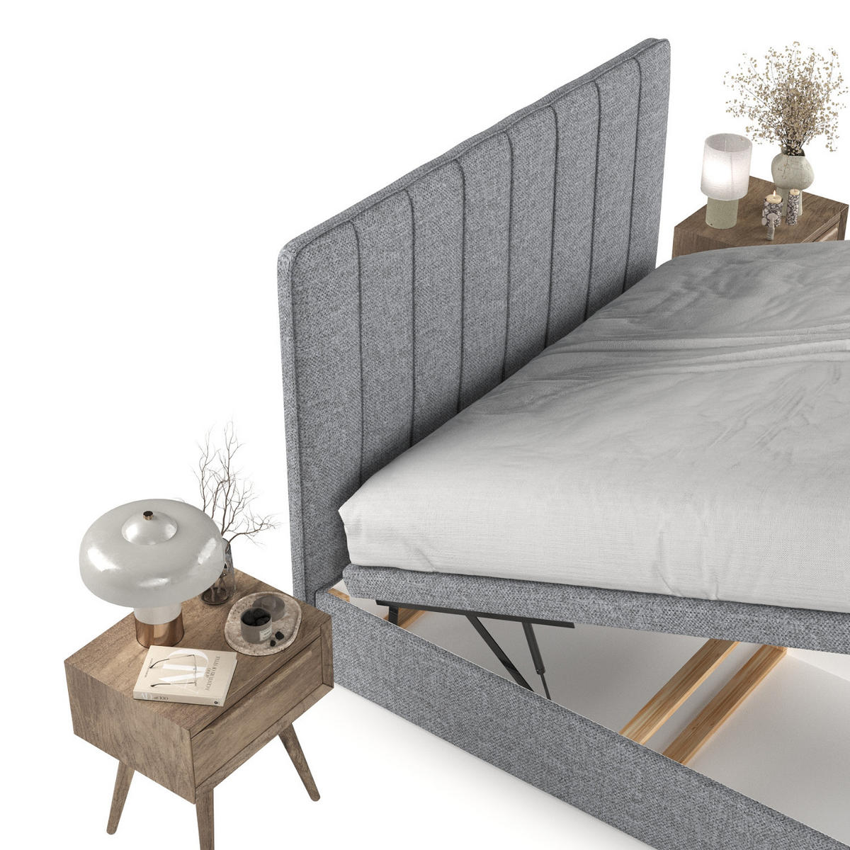 POLSTERBETT Vienna mit Stauraum 140/200 cm Grau im Alta Stoff - Schwarz/Grau, Holz/Holzwerkstoff (140/200cm) - AltaBeds