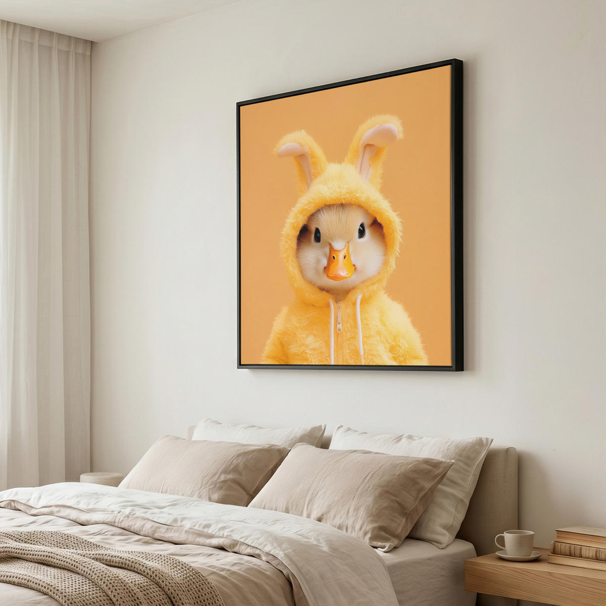 LEINWAND Bilder mit Rahmen - Osterhase - Kostüm - Ente - 90x90 - Gelb, Textil (90/90cm) - MuchoWow