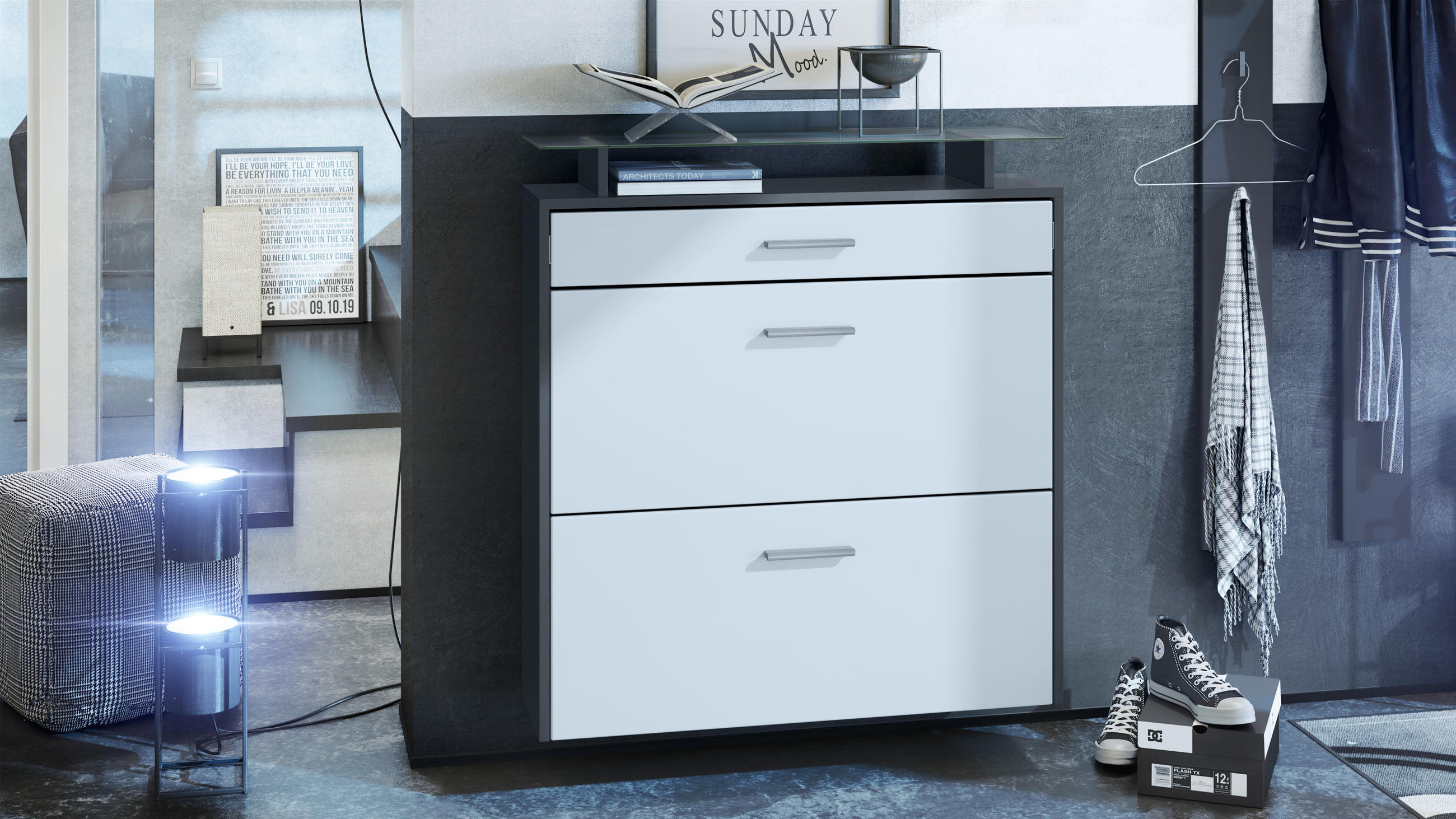 SCHUHSCHRANK Malea Fronten in Weiß matt - Weiß, Holzwerkstoff (89/96/23cm) - Vladon