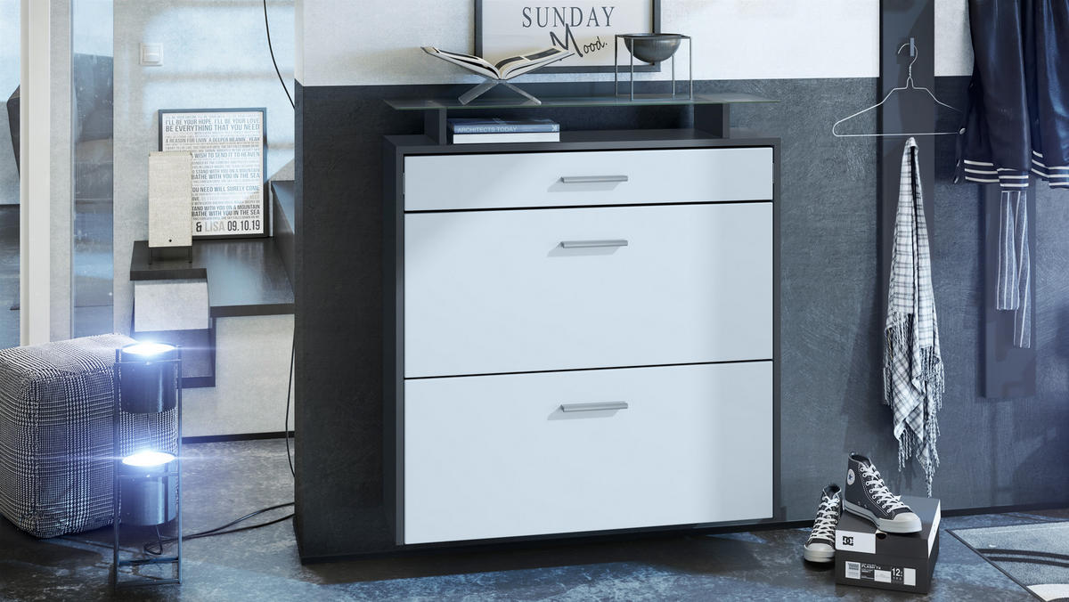 SCHUHSCHRANK Malea Fronten in Weiß matt - Weiß, Holzwerkstoff (89/96/23cm) - Vladon