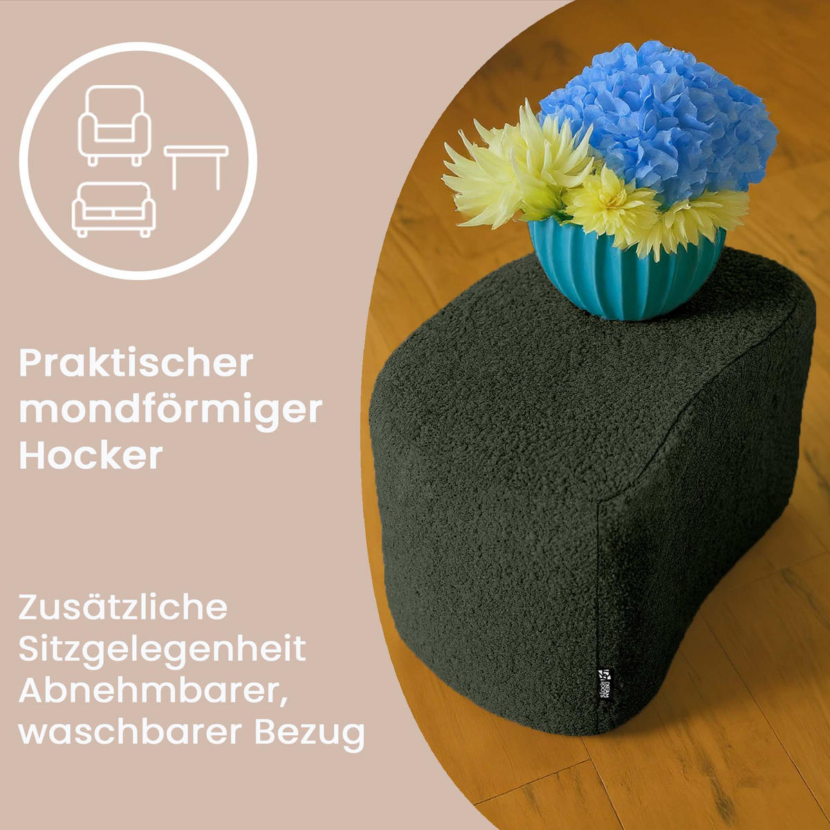 SITZSACK Halbmond 54/36/35 cm, weicher Bouclé 315 g/m², Grün - Grün, Textil (36/35/54cm) - Dreamroots