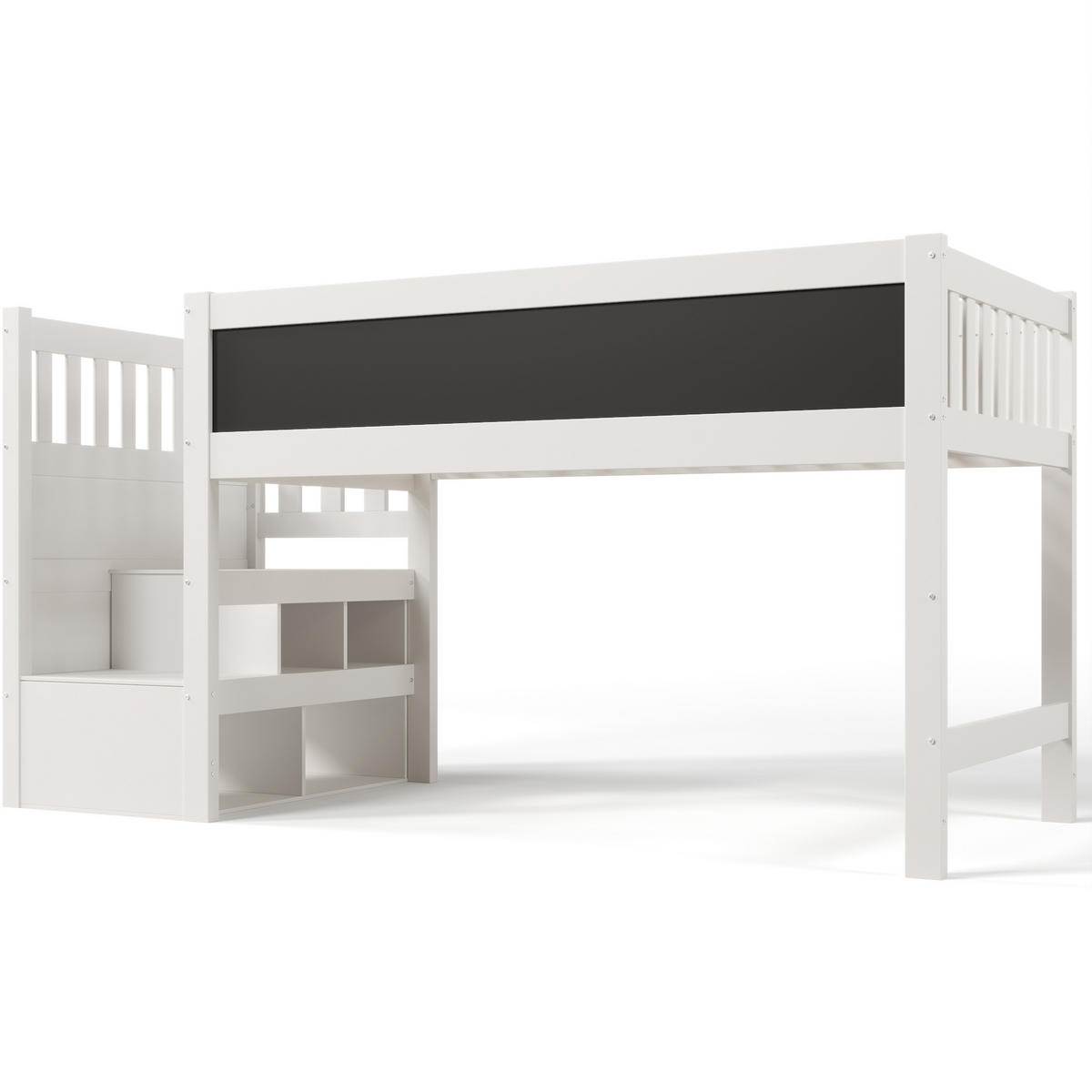 HOCHBETT 90/200 cm Weiß aus Massivholz und MDF mit Stauraum und Tafel - Weiß, Holzwerkstoff (90/200cm) - OKMYHOME