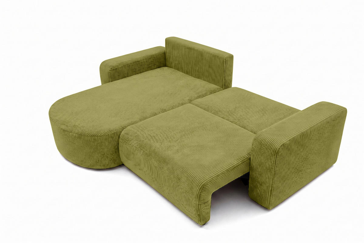 ECKSOFA Mit Schlaffunktion, Cordstoff Poso, Olive, Links, ROUND ONE - Olivgrün, Holz (244/175cm) - Kaiser Möbel