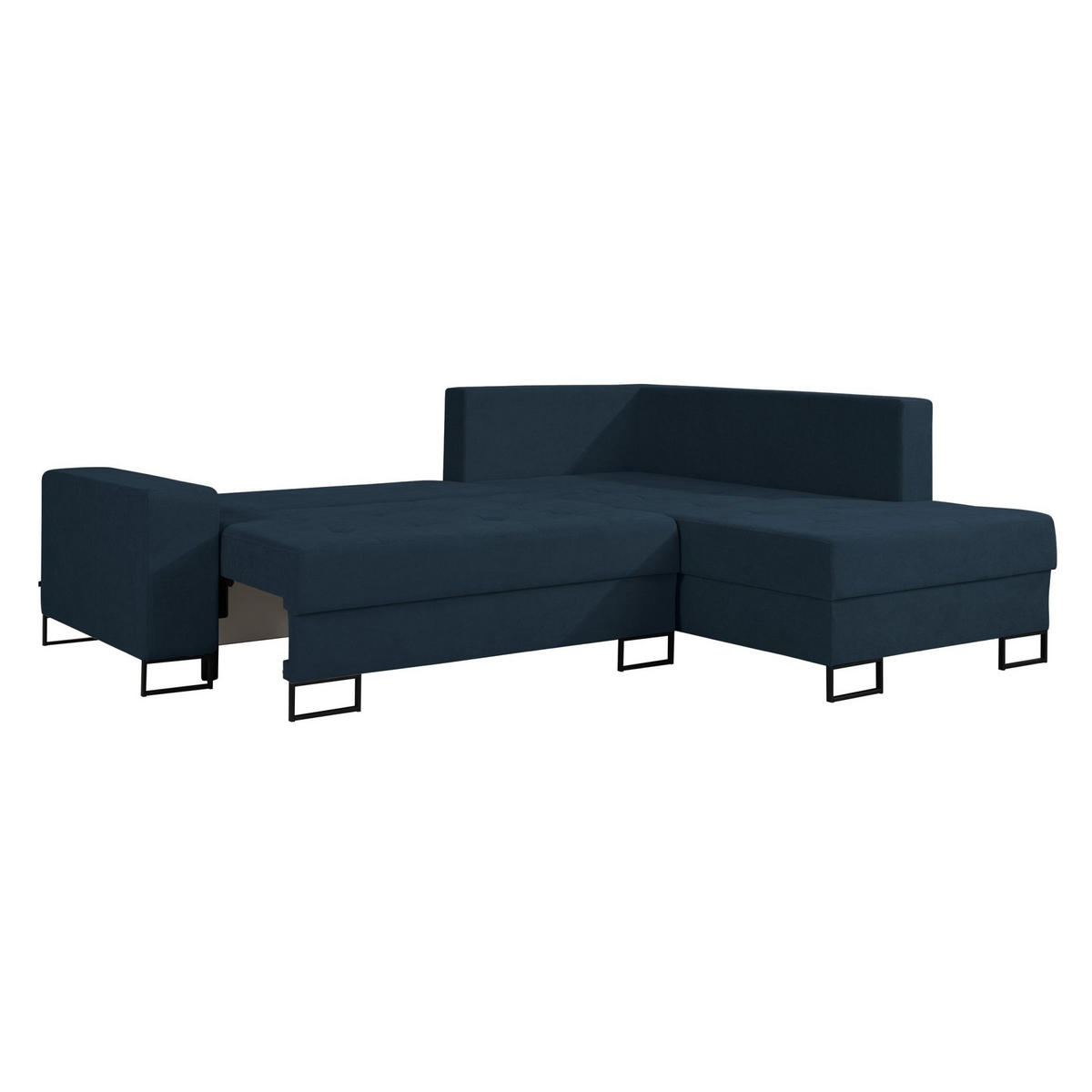 ECKSOFA Larelle Dunkelblau Chenille 245 cm - Schwarz/Dunkelblau, Textil/Metall (200/245cm) - Selsey
