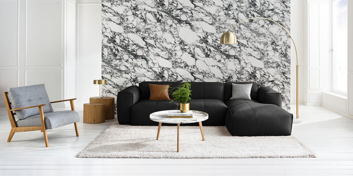3-SITZER ECKSOFA mit Longchair - Schwarz, Leder/Kunststoff (284/173cm) - home24