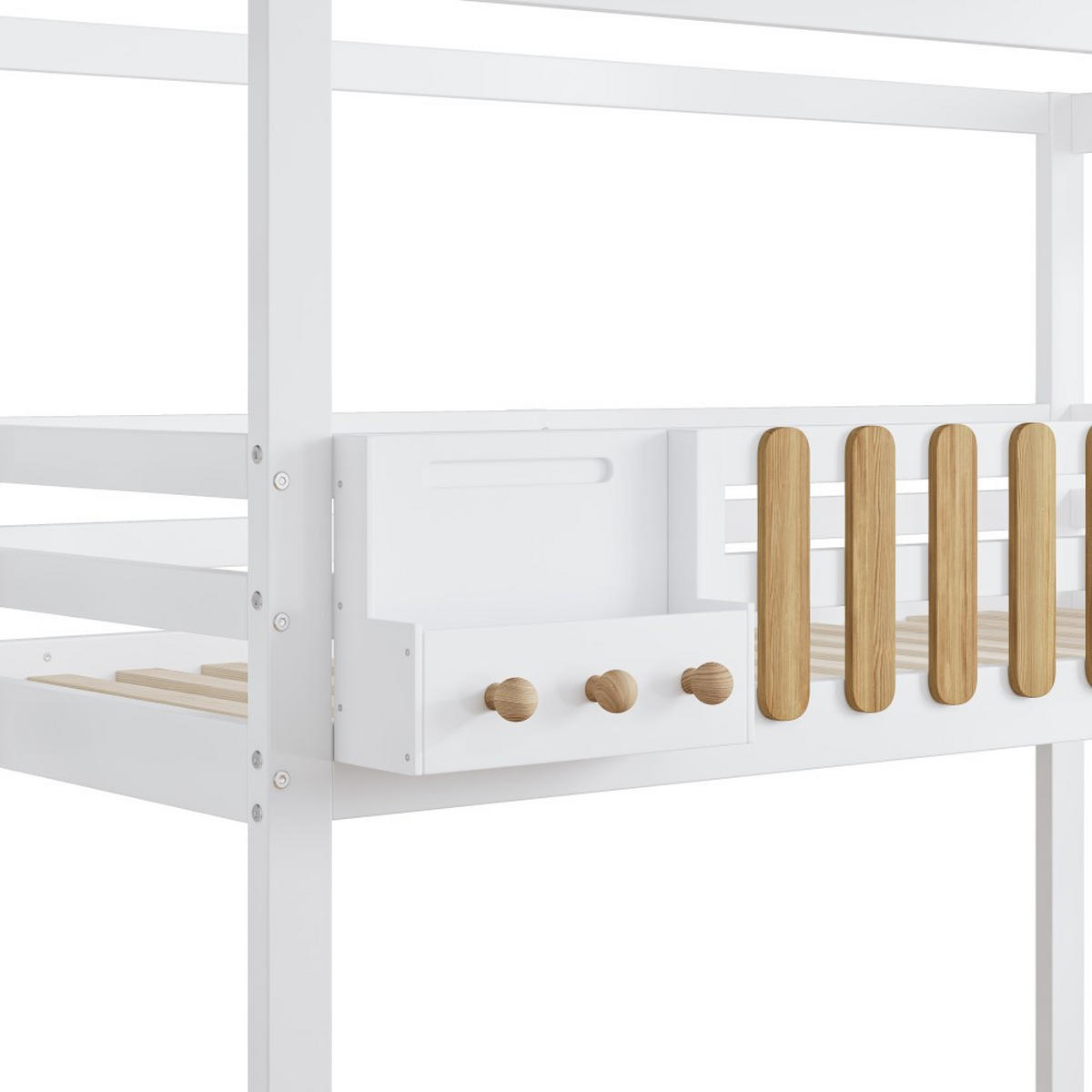 ETAGENBETT 90x200cm in weiß mit mit Treppe, Fenster und Regalkasten - Weiß, Holz (90/200cm) - KOMHTOM