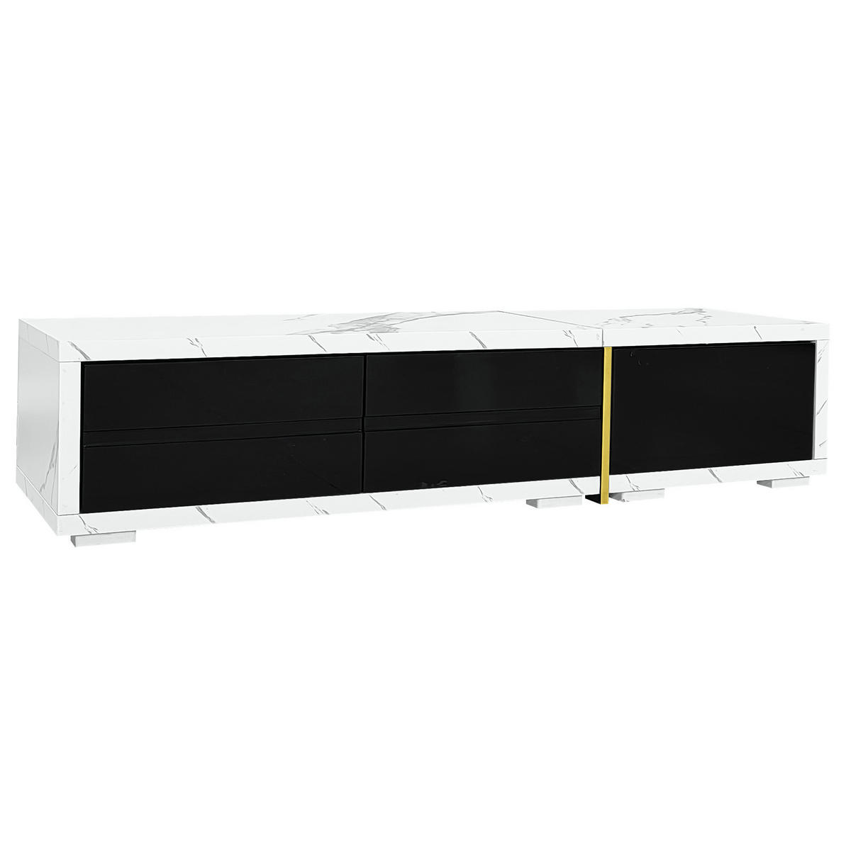 TV-SCHRANK aus MDF und Holzwerkstoff 260x40x30 cm Schwarz/Weiß in Marmoroptik drehbar und ausziehbar mit Stauraum - Schwarz, Holzwerkstoff (260/30/40cm) - Modfu