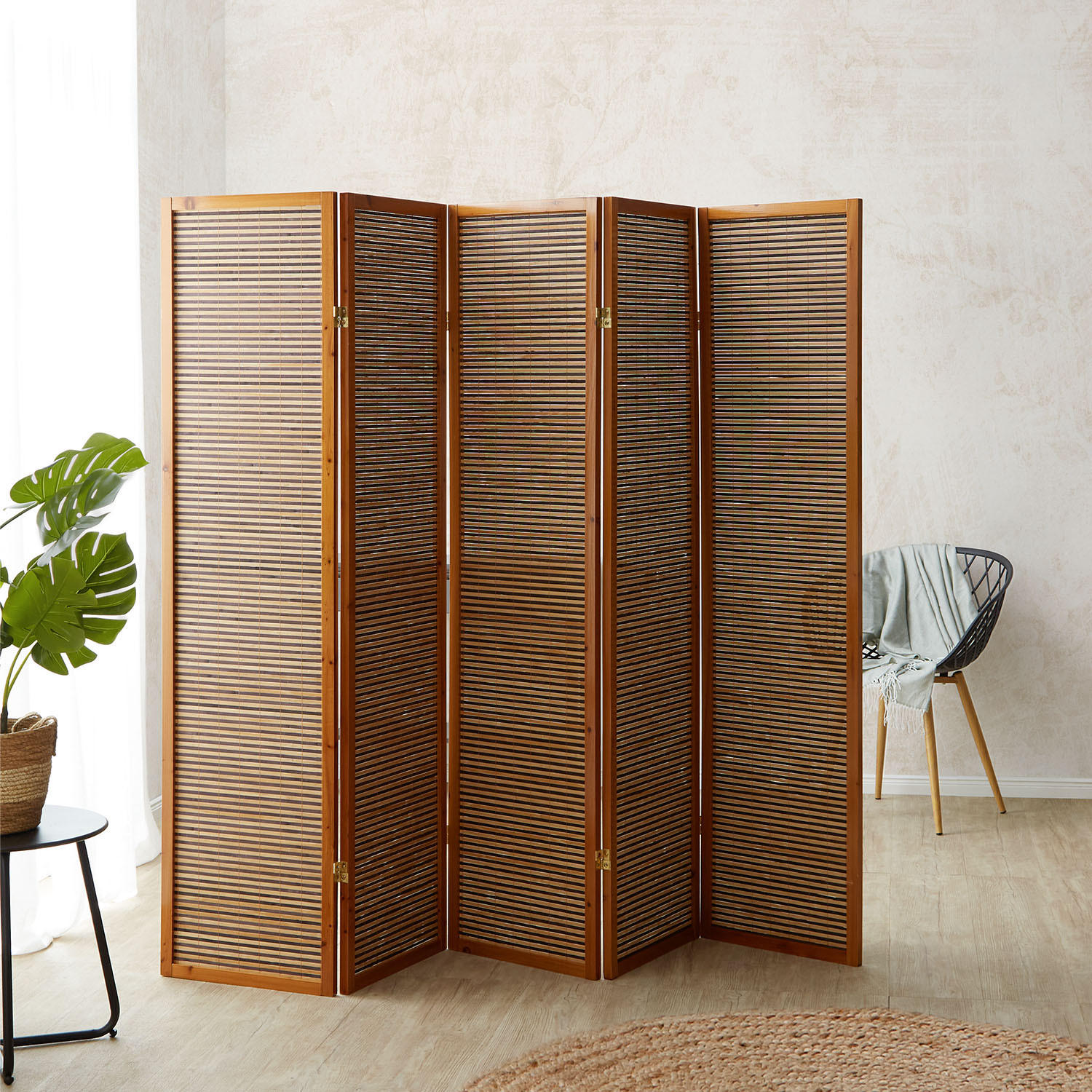 PARAVENT 5-tlg. 220/175 cm Braun Bambusstreben - Braun, Holz (220/175/2cm) - Homestyle4u